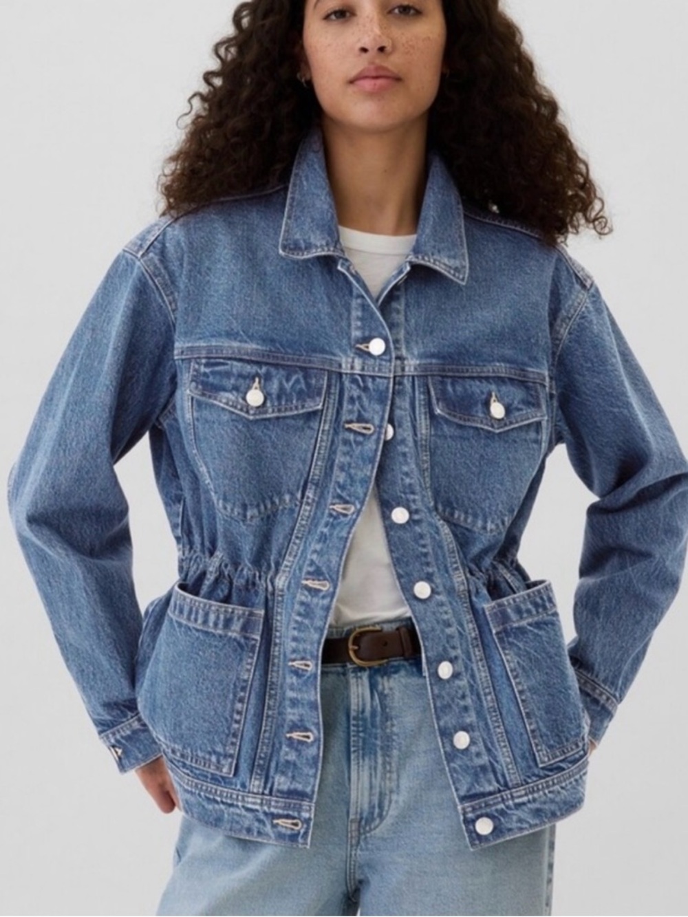 GAP Women's Blue Denim Jacket with Cinched Waist
